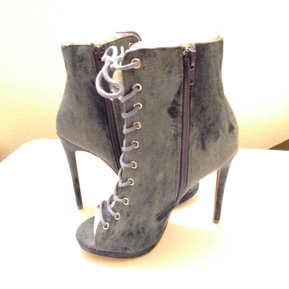 ONLY 2 LEFT! Wild Diva Denim Lace Up Bootie - Picture 4 of 6
